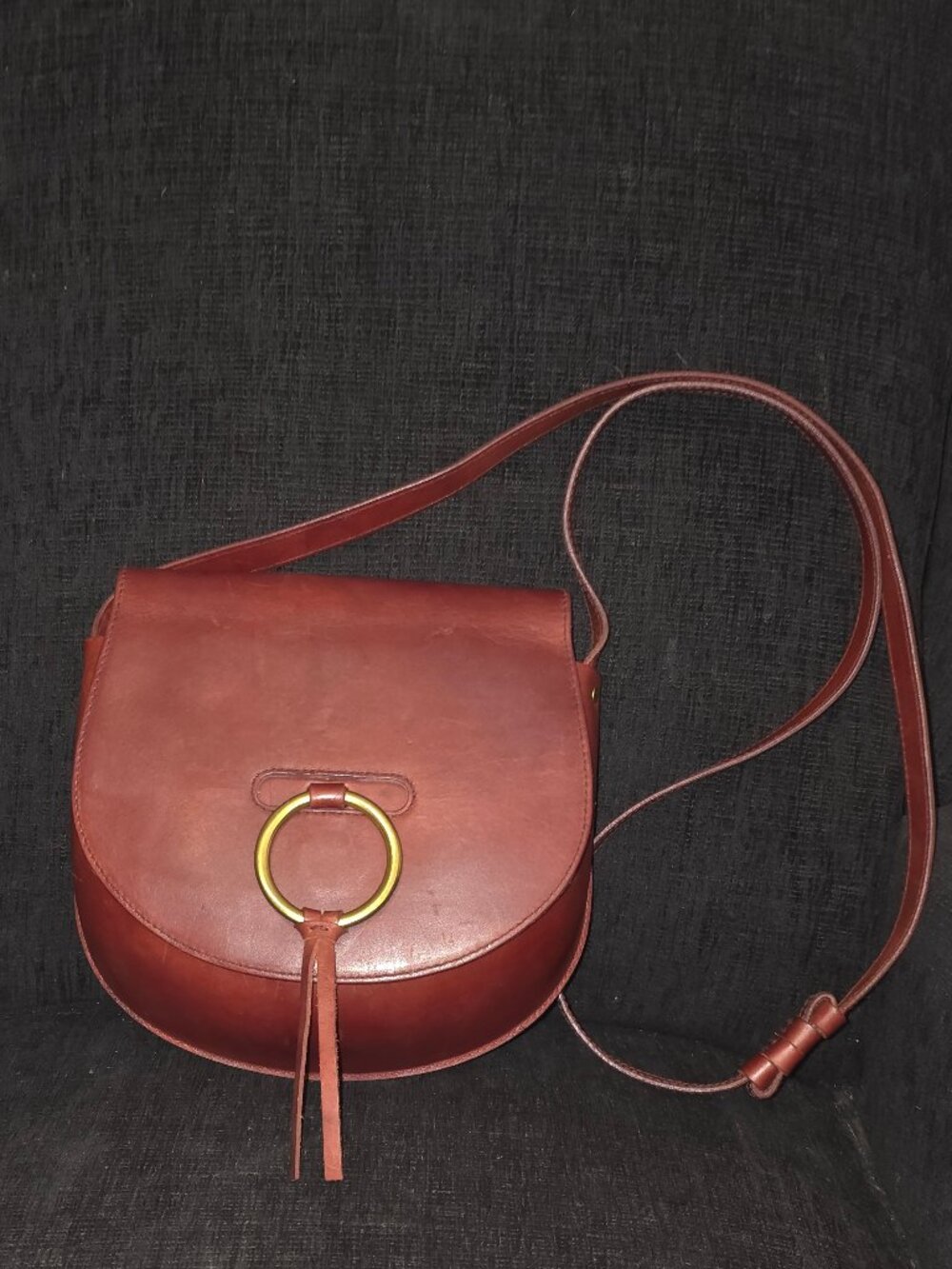 Madewell Lisbon O Ring  Cognac Brown  Leather Saddlebag Crossbody Bag